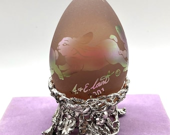 2001 Arthur Court Frosted Peach & Pink Crystal Easter Egg / With Original Velvet Box
