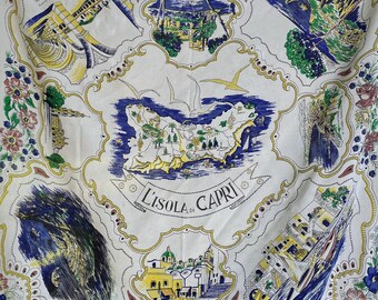Beautiful Vintage Italian Scarf / Isle of Capri / 30" X 30"