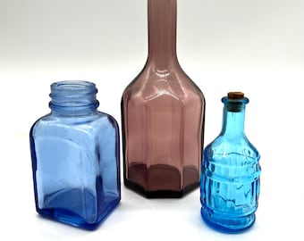 2 mini bouteilles Wheaton vintage : octogone violet, baril bleu, 1 lait de magnésie