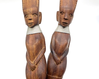 Fourchette et cuillère en bois de teck vintage / Souvenir de touristes africains / Pelles Massaï ou Turkana / Salades