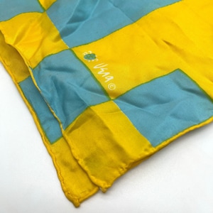 Vintage Yellow and Blue  Vera Scarf / Geometric Designer Scarf / 1960&#39;s / Vera Neumann / Silk and Rayon / Stripes