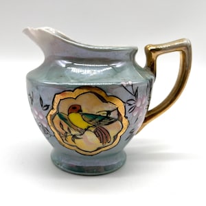 Vintage Lusterware Creamer /  Hand Painted Parrot  or Bird Design