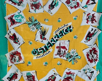 Fun 1950’s Tourist Scarf from Austria / 28" X 29"