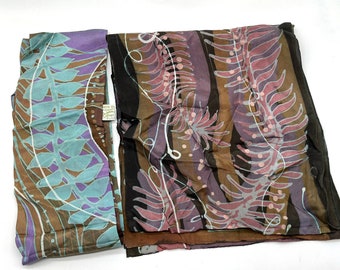 Two Beautiful Vintage Batik Scarves / Artisan Janet Lindsay and Artist Ting / Purple Mauve Gray