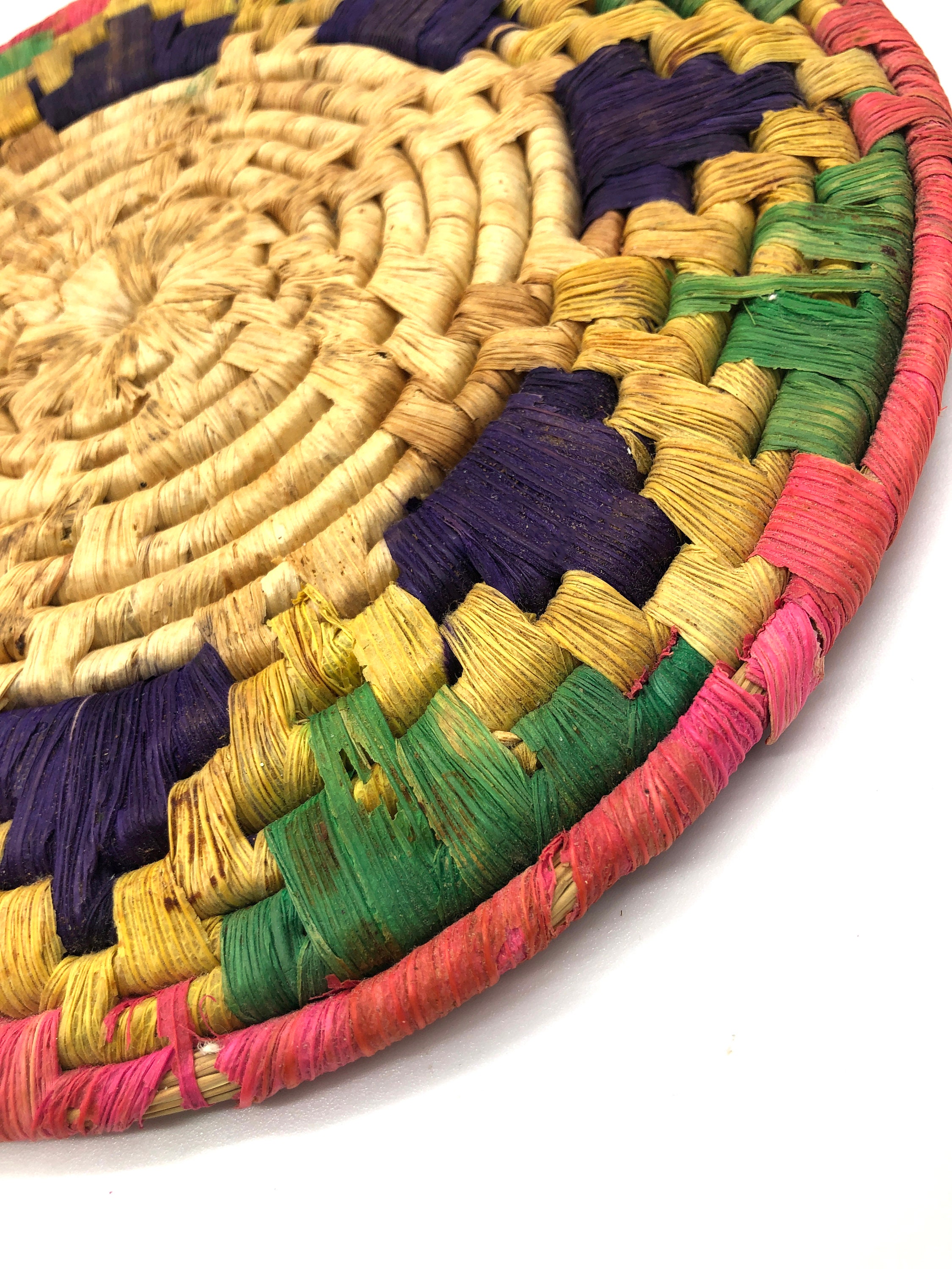 Vintage Straw Pot Holder & Small Rectangle Basket / Pink Green Etsy