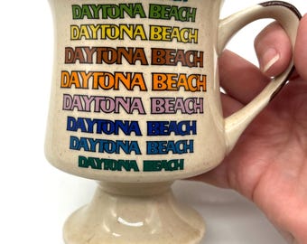 Vintage tasse de plage Daytona sur pieds Mid-Century / tasse sur pied arc-en-ciel / rétro MCM