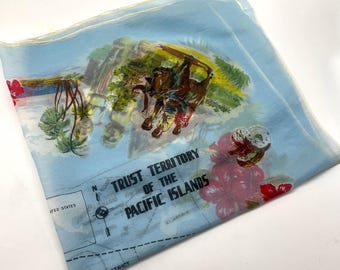 Beautiful Sheer Vintage Island Scarf / Trust Territory of the Pacific Islands / 30" X 29"