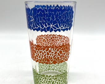 Vintage 1950’s Juice Glass / Blue Orange and Green Abstract Stained Glass Design