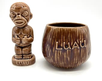 Salière Luau vintage / Tiki Pouce levé / + Tasse Luau en noix de coco