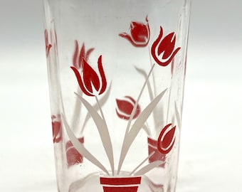 Verre à jus de tulipe rouge et blanc vintage / 3,5 pouces de haut