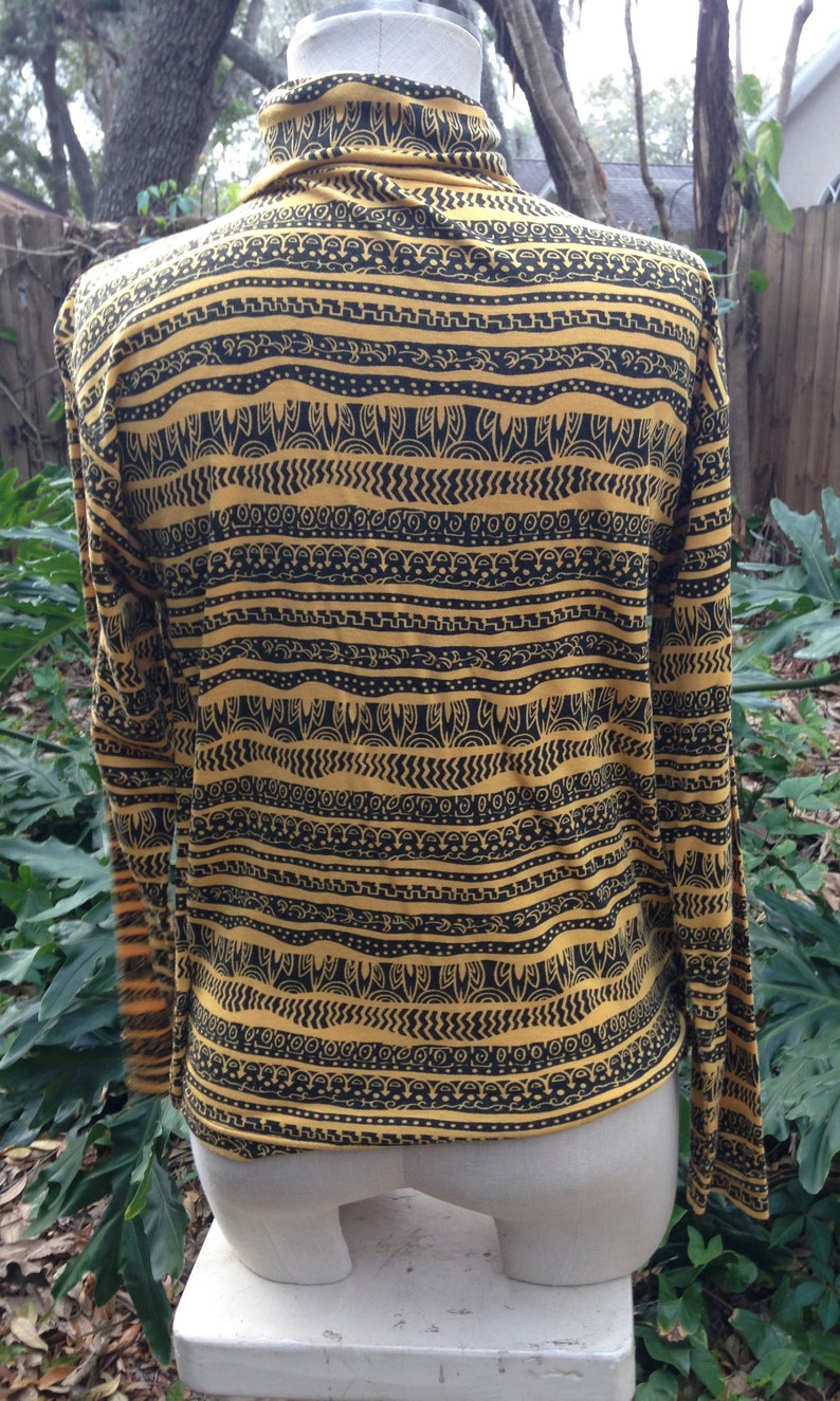 2 Vintage 1980/'s Red or Yellow Tribal Turtlenecks Sycamore Size Woman/'s Small Great Tribal Pattern