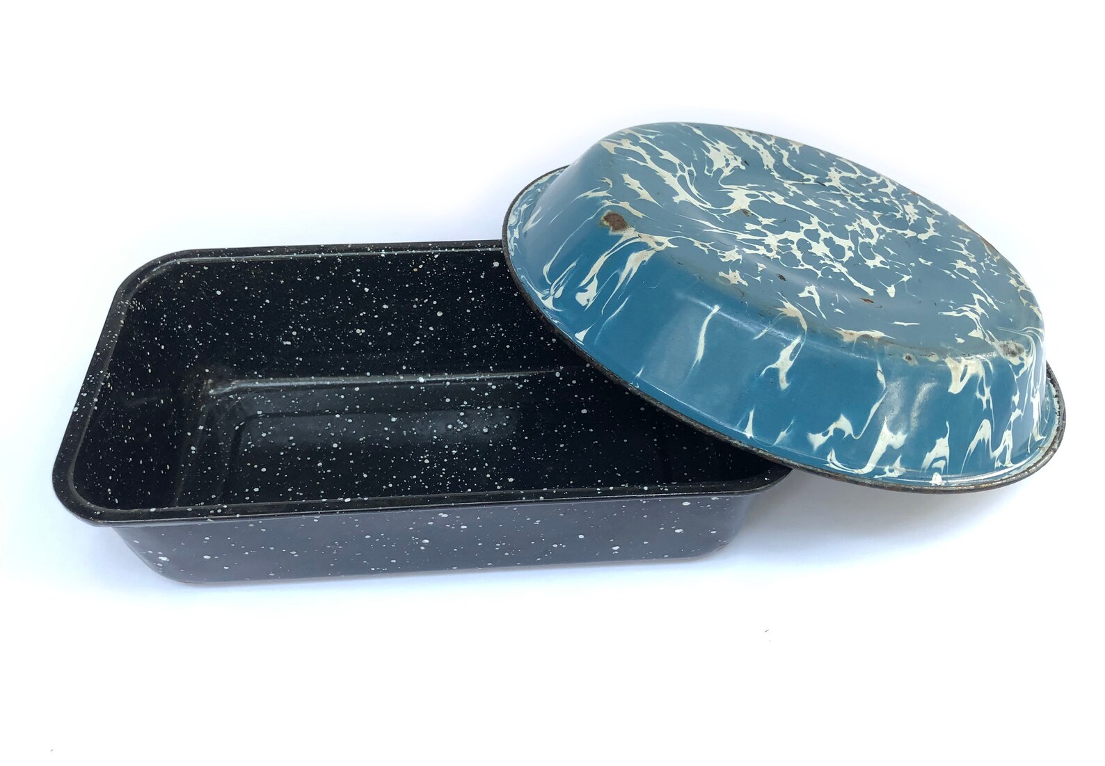 1 Dark Speckled Blue Enamel Bread Pan / Milk Pan / 1 Antique Etsy