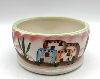 Jardinière vintage style sud-ouest / Peinte à la main / Kokopelli / Maison en adobe