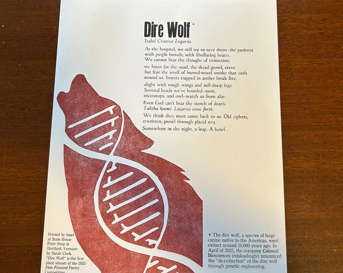 Letterpress Broadside - Dire Wolf by Isabel Cristina Legarda