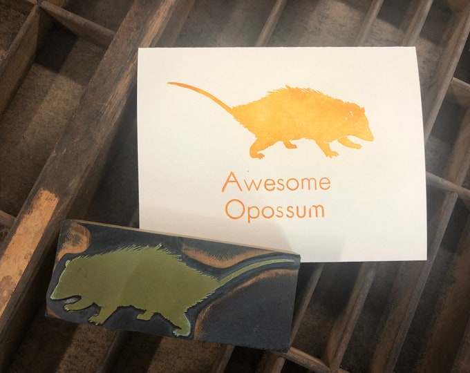 Awesome Opossum letterpress card