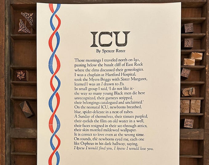 Spencer Reece "ICU" Letterpress Broadside