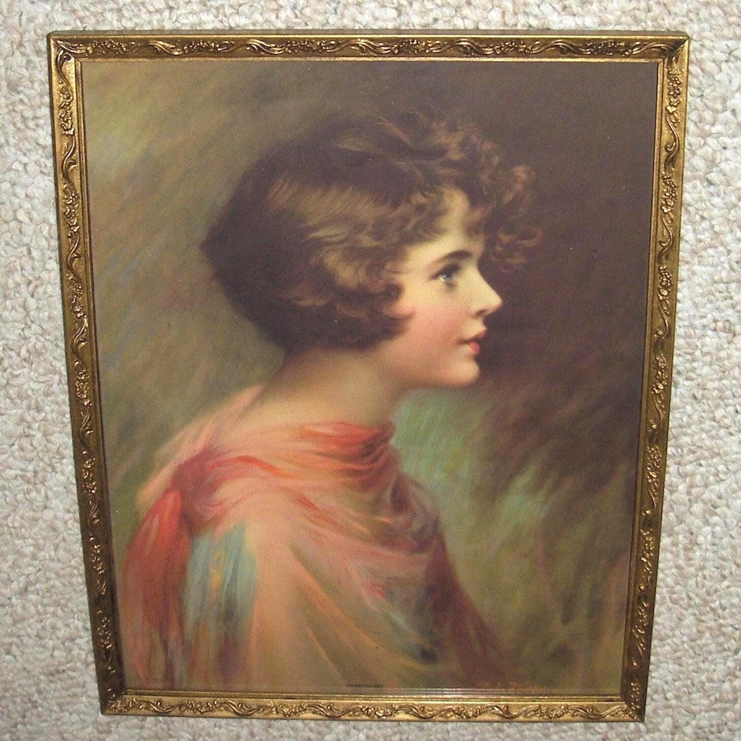 Vintage Art Deco Print Young Woman by Zula Kenyon in Gold