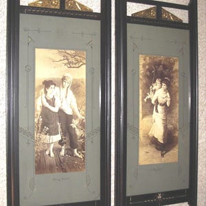 Antique Eastlake Ebony Frames with Vintage Prints of Couples and Family Scene