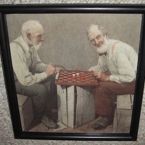 Vintage Checker Game Artwork with Black Frame for Man Cave Decor