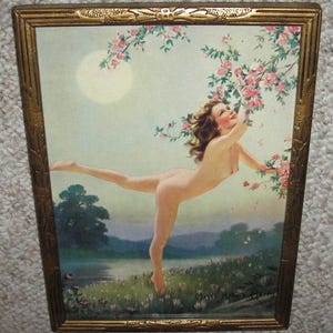 Vintage Mabel Rollins Harris Sprite of Spring Art Deco Wood Frame Print