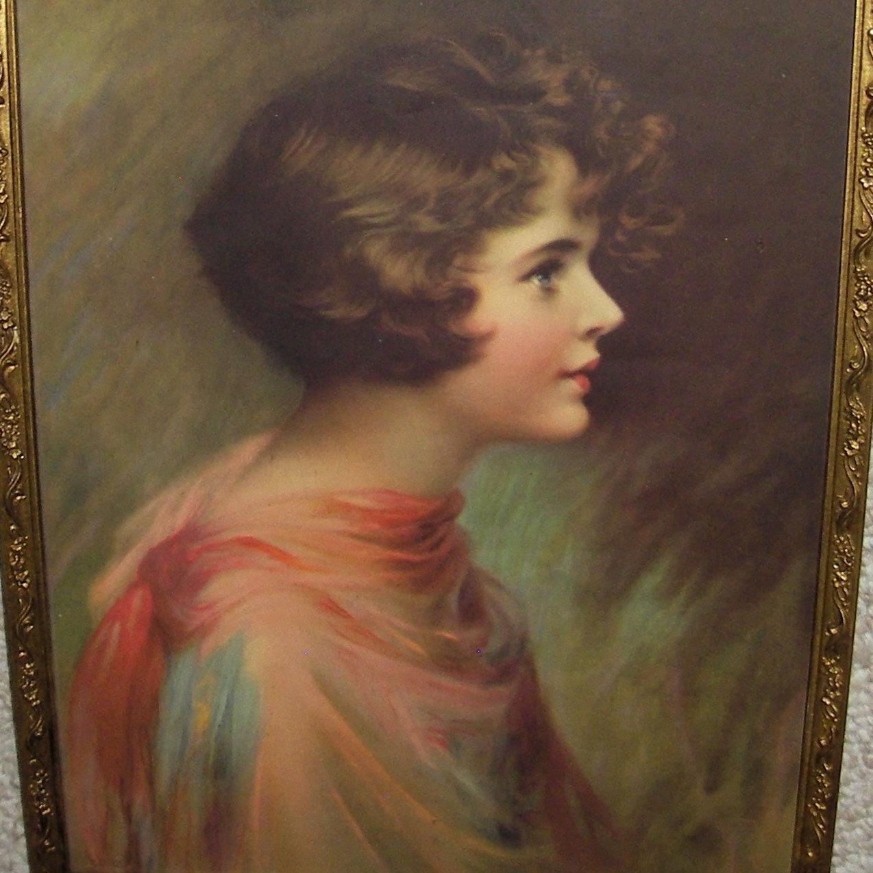 Vintage Art Deco Print Young Woman by Zula Kenyon in Gold