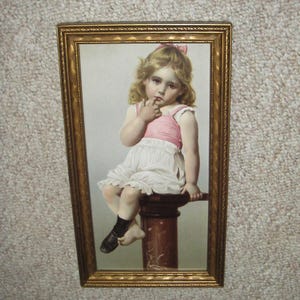 Vintage Print Young Girl in Timeout Penitence Antique Gold Frame