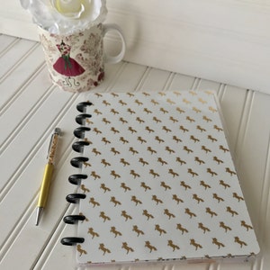Happy planner for micro, mini, skinny, classic or large size planner. A5, personal dashboard White paper with gold foil unicorn design
