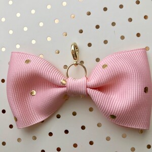 Planner, midori or travelers notebook bow charm pink with gold dot design grosgrain ribbon Gold hardware