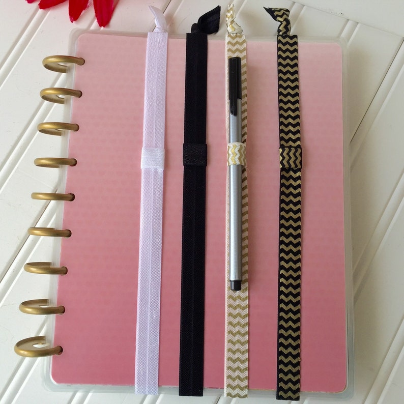 Elastic Pen HolderPlanner band pink white cream gold