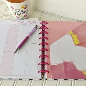 Happy Planner pocket for mini, classic large size planner pink white and yellow brush stroke style design