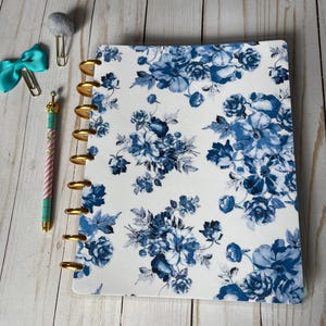 Blue Flowers Planner Cover for micro, mini, classic size happy planner or dashboard for personal or A5 sizes