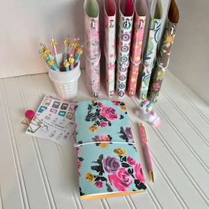 Paperdori, journal, midori, fauxdori travelers notebook cover. Durable laminated double-sided print paper with eyelets and elastic