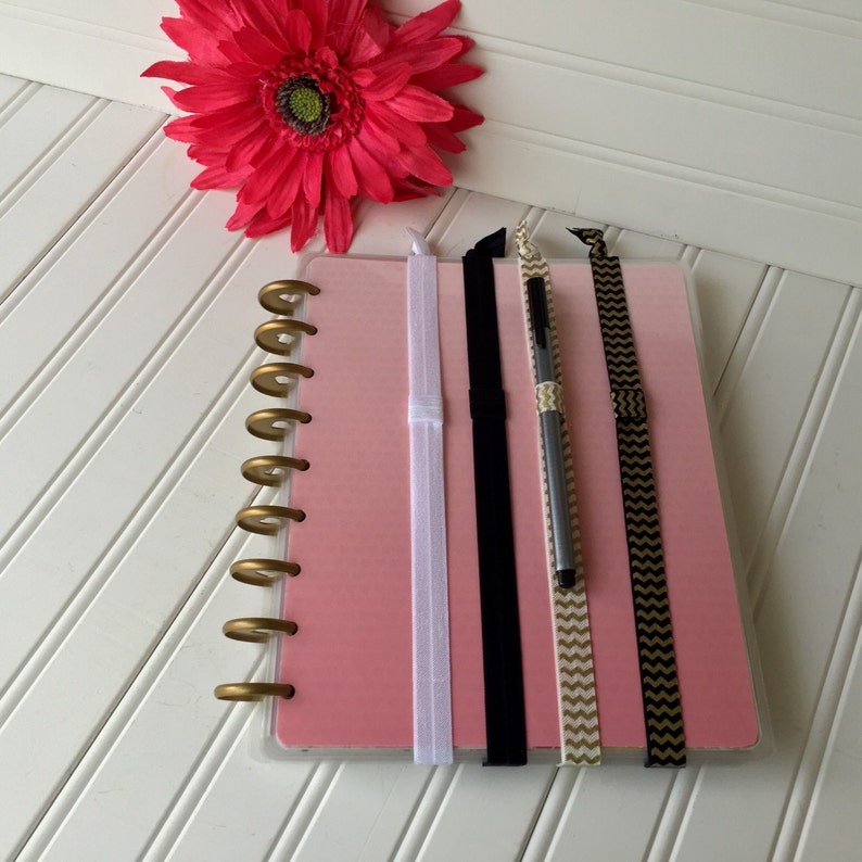 Elastic Pen HolderPlanner band pink white cream gold