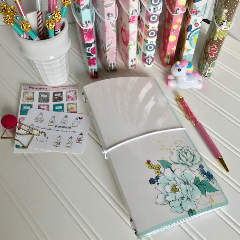 Paperdori, journal, midori, fauxdori travelers notebook cover. Durable laminated double-sided print paper with eyelets and elastic image 4