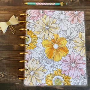 Happy Planner Floral Planner Cover with Yellow and Pink Flowers for micro, mini, classic size happy planner or dashboard for personal or A5