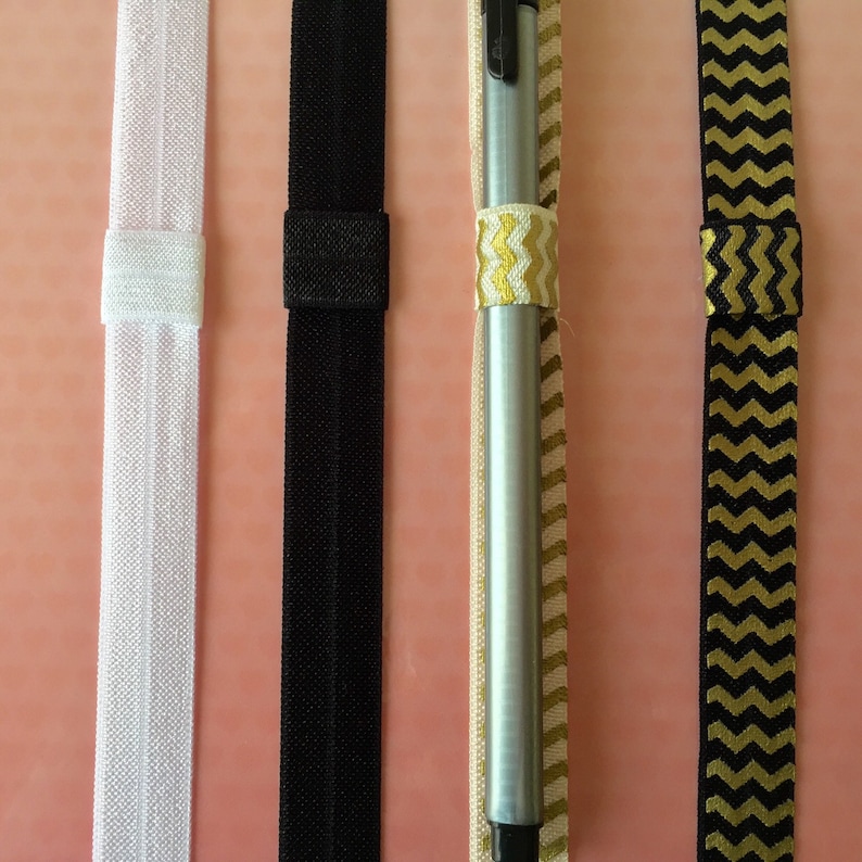 Elastic Pen HolderPlanner band pink white cream gold