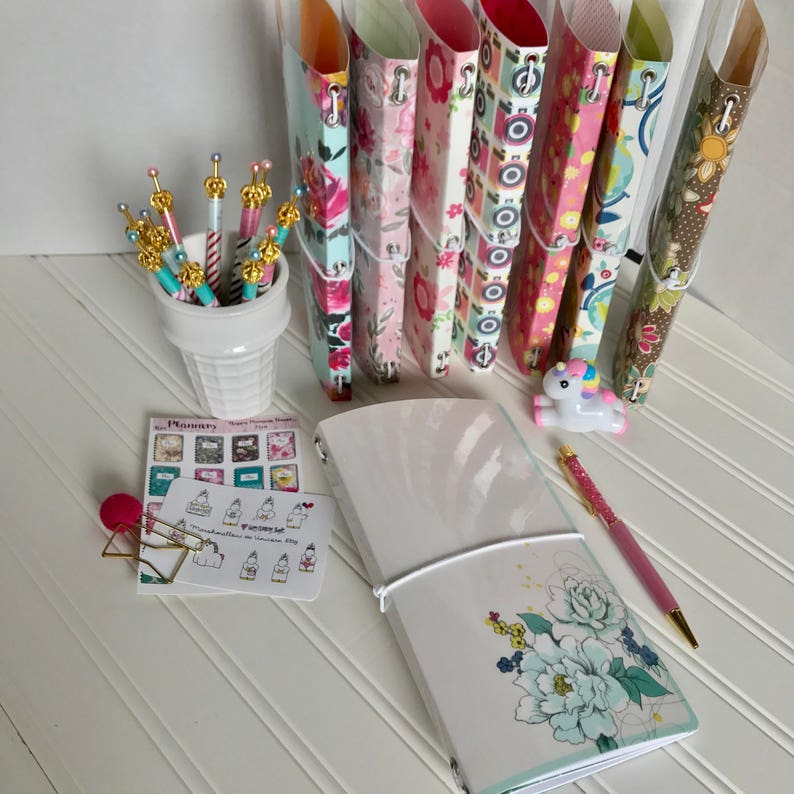 Paperdori, journal, midori, fauxdori travelers notebook cover. Durable laminated double-sided print paper with eyelets and elastic image 1