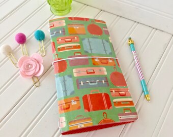 Handmade Travelers Notebook Cover: Suitcase Print Paperdori Journal