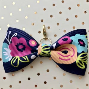 Planner, midori or travelers notebook bow charm Navy pink white flowers grosgrain ribbon Gold hardware