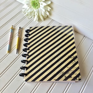 Happy planner cover for micro, mini, skinny, classic, large size planner. A5, personal dashboard black stripes with glitter distressed paper