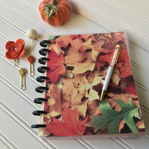 Happy Planner Cover mini classic or large sizes. Dashboard for planner. Fall/autumn orange green crisp leaves