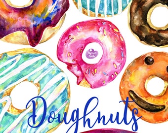 Watercolor donuts doughnuts clipart 600dpi png food sweets baked goods clip art transparent background high resolution high quality