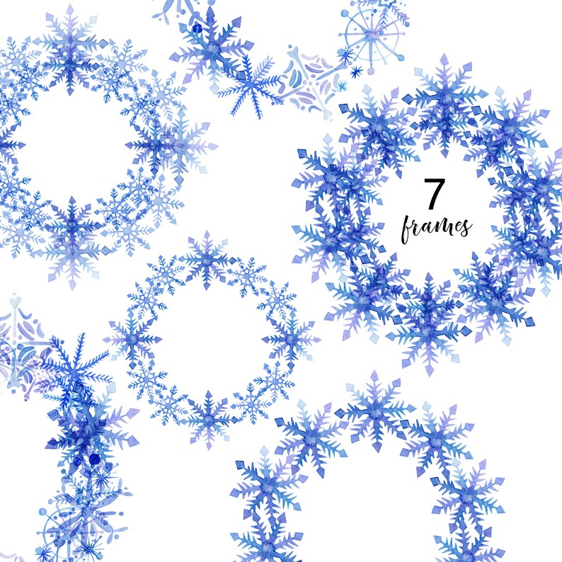 Watercolor Snowflake Frames and Borders Clipart- Christmas, New Year ...