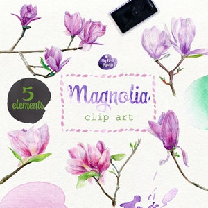Watercolor Flower Clipart, Wedding Clipart, Magnolia Clipart, Wedding Invitation, Flower Clipart, Watercolor Flowers Digital, PNG