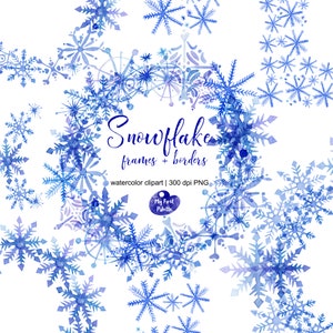 Watercolor Snowflake Frames and Borders  Clipart-  Christmas, New Year, Winter Party, Celebration, 300 dpi PNG, scrapbooking, DIY cards