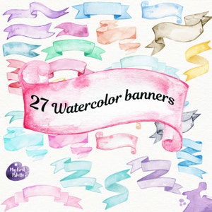 Watercolor banners  clipart - Birthday, Holiday, Party, Celebration, 400 dpi PNG on transparent background for scrapbooking, DIY cards