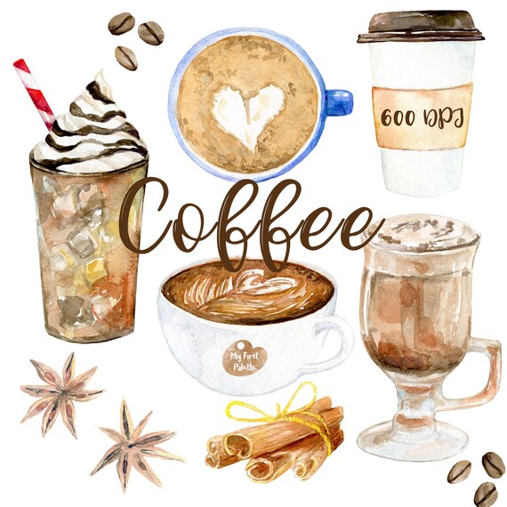 Download Watercolor Coffee clipart 600 dpi PNG drink collection | Etsy