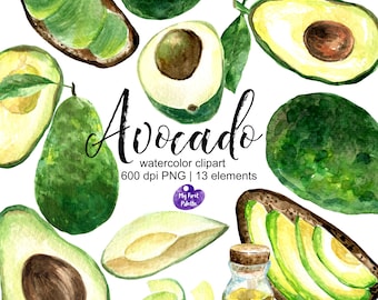 Avocado watercolor clipart 600 dpi png illustration for stickers, invitations, menus, posters and logos. HIGH QUALITY