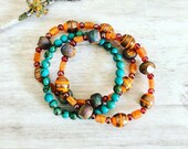 Boho Tangerine Bracelet Sets, Layering bead bracelet, Boho Bohemian Bracelet, Hippie Bracelet, 3 Piece Bracelets, Stackable Bracelets