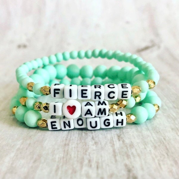 I Am Enough bracelet Sets// Word Mantra Bracelet Sets // Fierce bracelet sets// Affirmation Word  bracelet sets// I AM Enough Charm